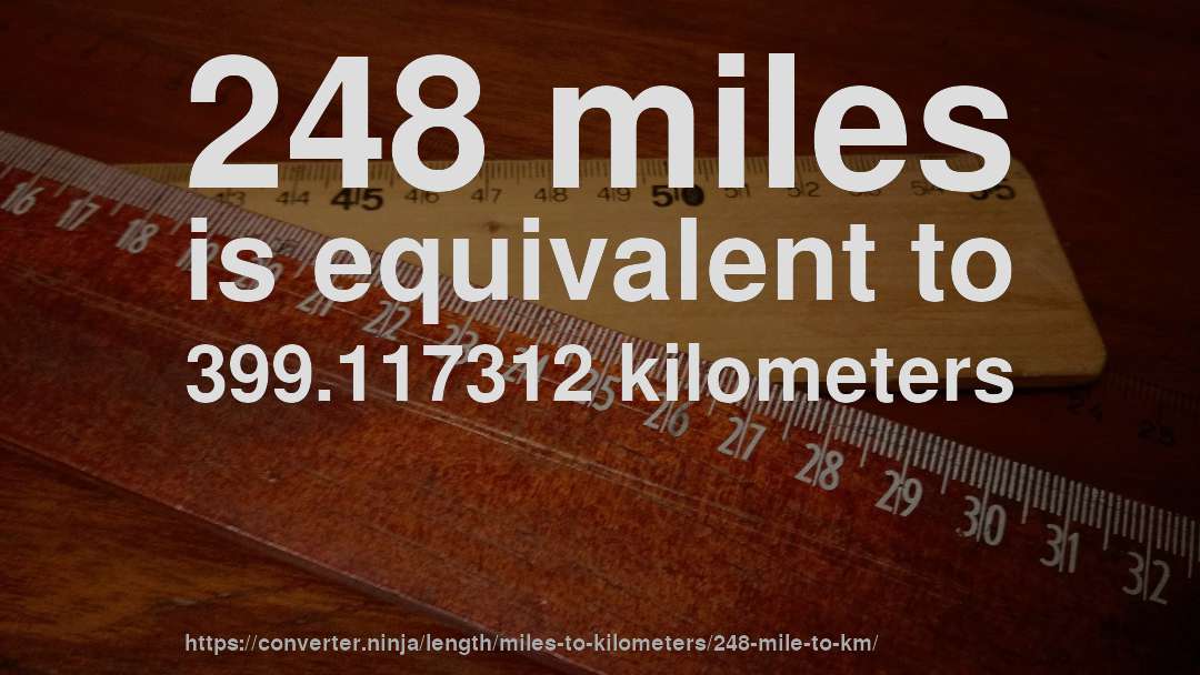 248 miles is equivalent to 399.117312 kilometers