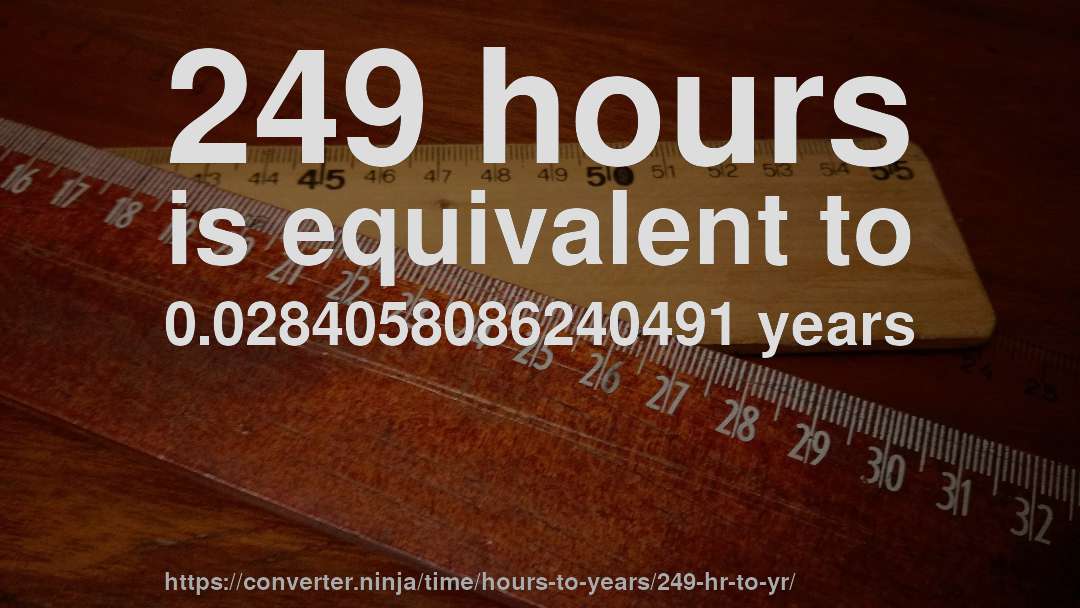 249 hours is equivalent to 0.0284058086240491 years