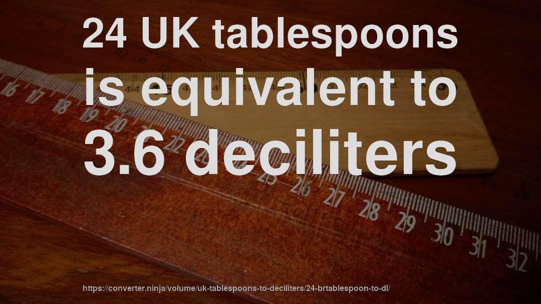 24 UK tablespoons is equivalent to 3.6 deciliters