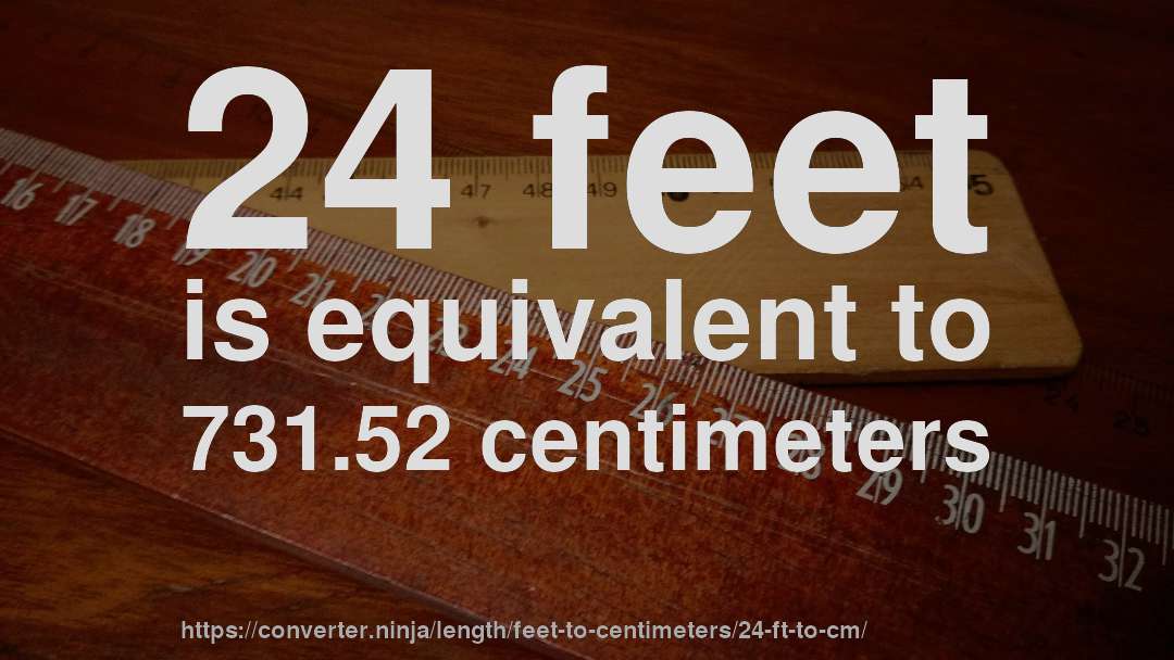 24 feet is equivalent to 731.52 centimeters