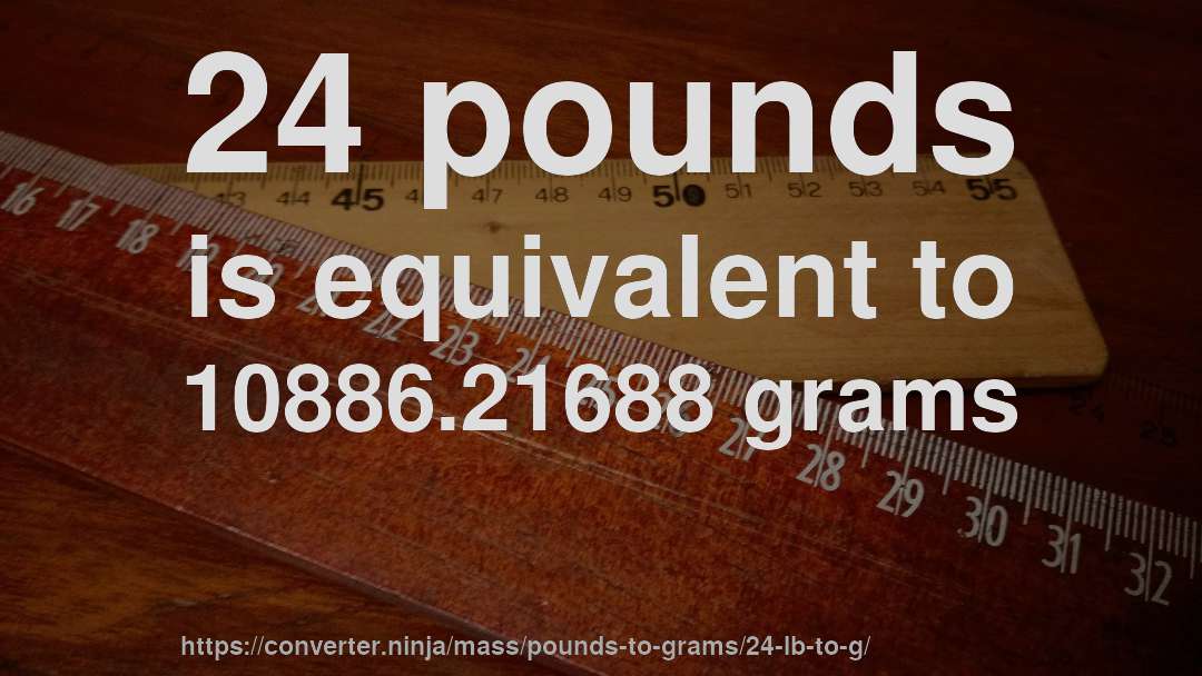 24 pounds is equivalent to 10886.21688 grams