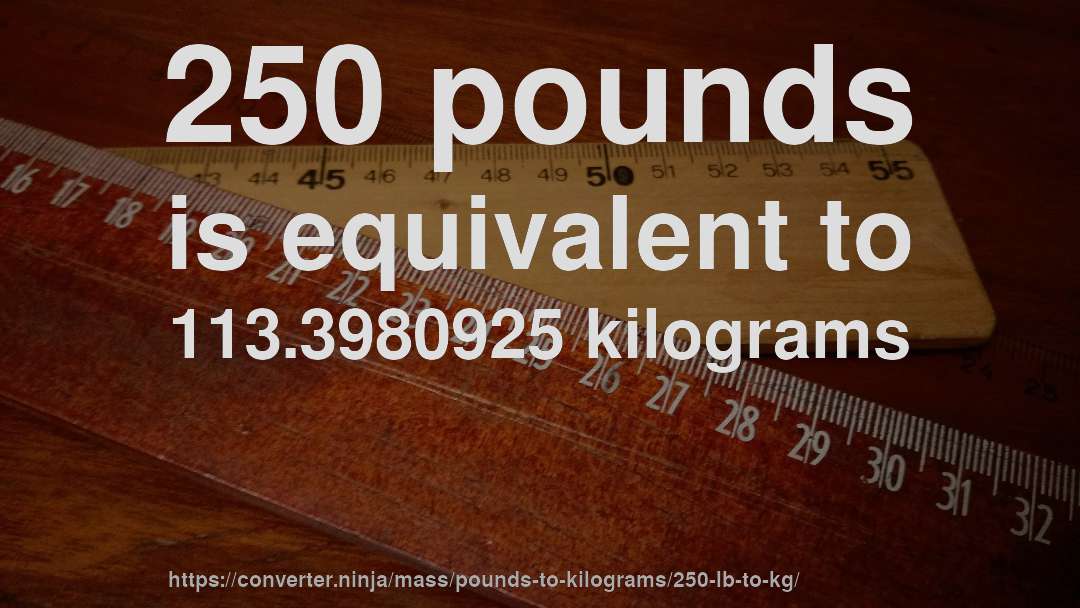 250 pounds is equivalent to 113.3980925 kilograms