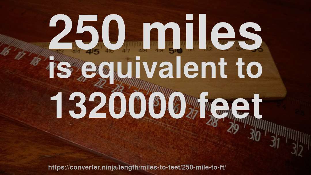 250 miles is equivalent to 1320000 feet