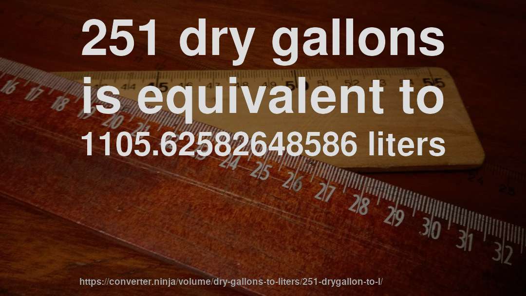 251 dry gallons is equivalent to 1105.62582648586 liters