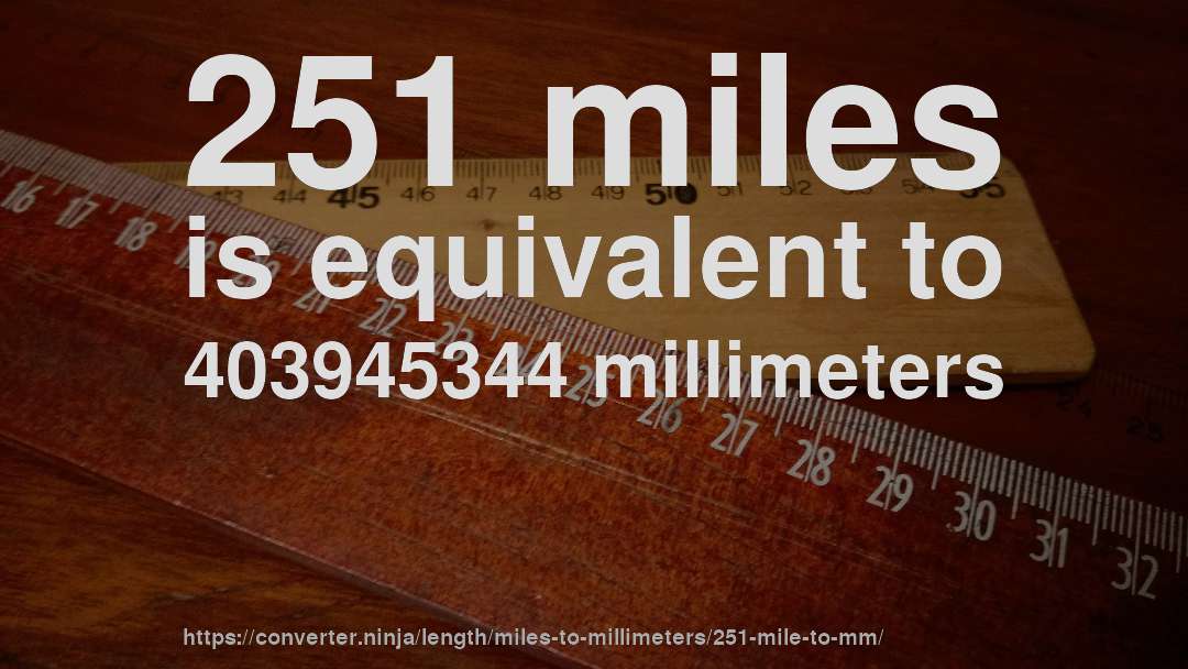 251 miles is equivalent to 403945344 millimeters