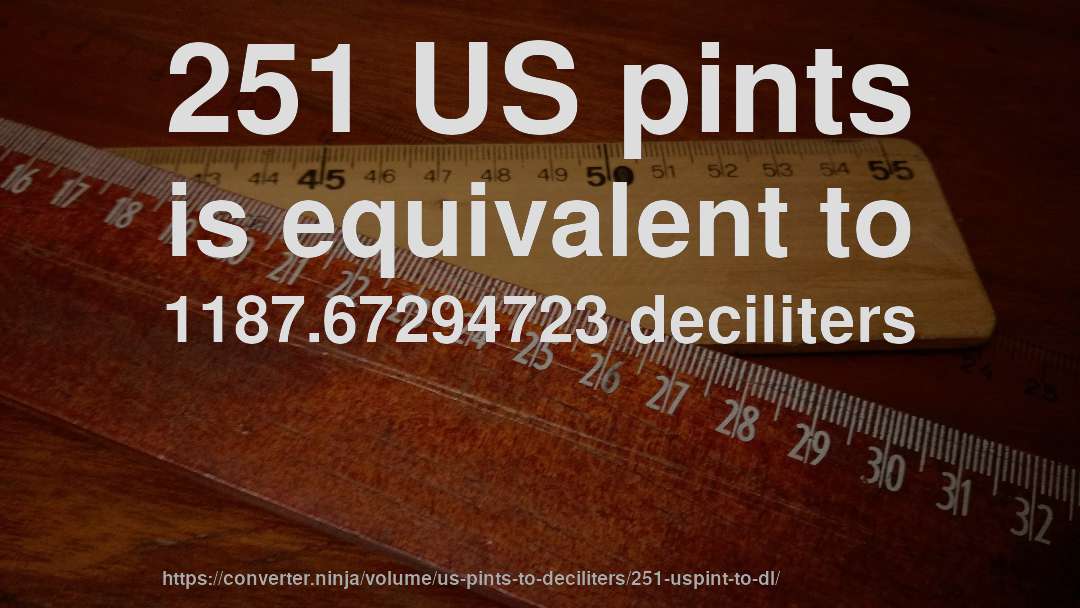 251 US pints is equivalent to 1187.67294723 deciliters