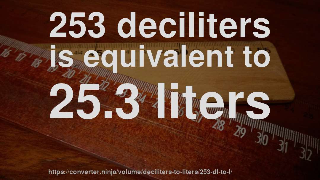 253 deciliters is equivalent to 25.3 liters