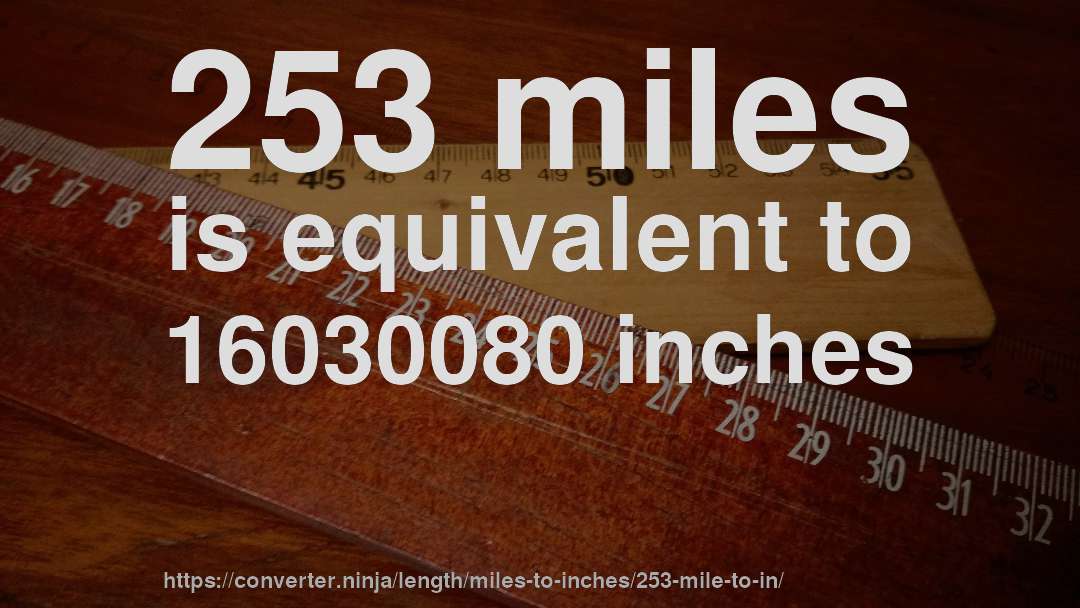253 miles is equivalent to 16030080 inches