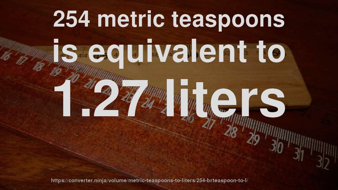 254 metric teaspoons is equivalent to 1.27 liters