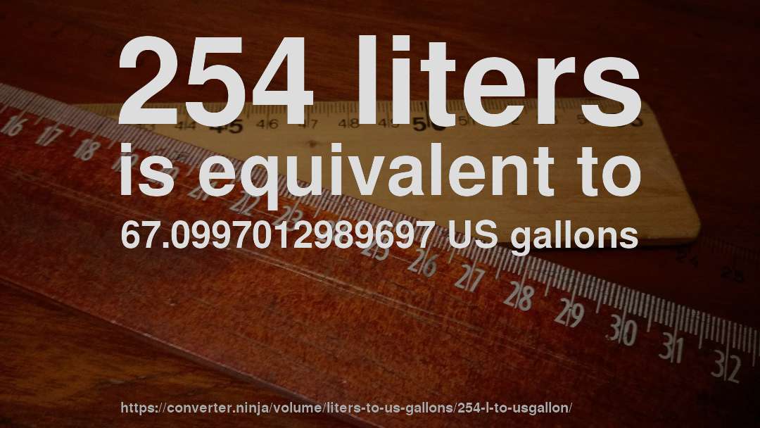 254 liters is equivalent to 67.0997012989697 US gallons