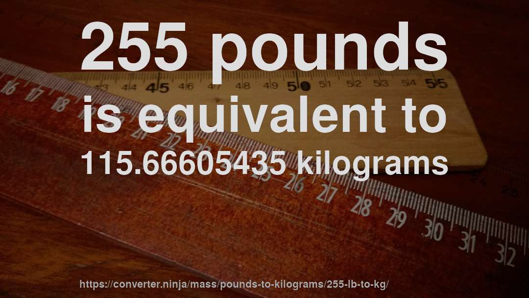 255 pounds is equivalent to 115.66605435 kilograms
