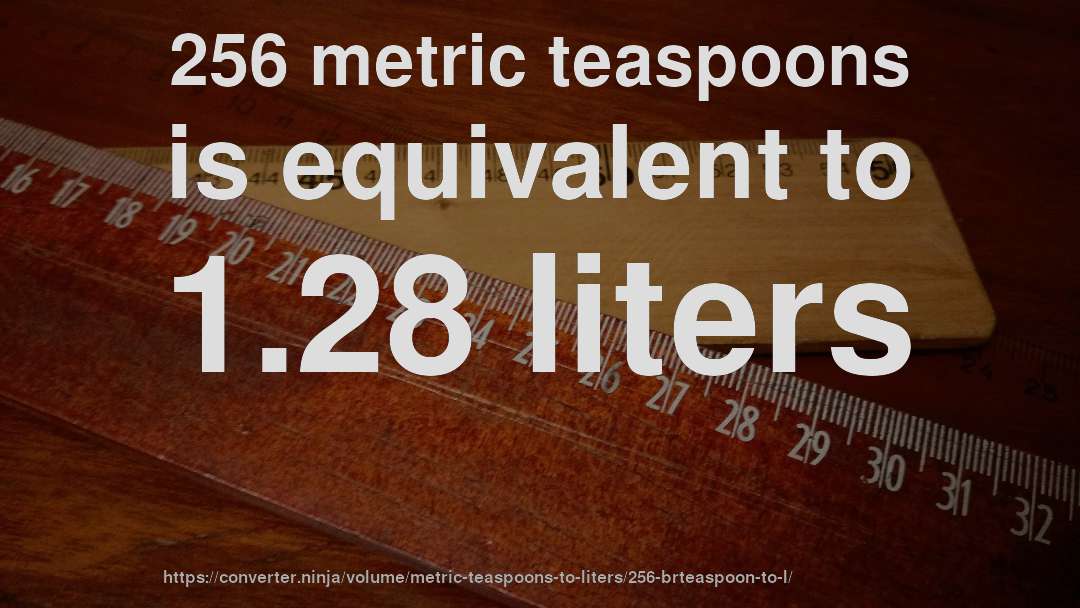 256 metric teaspoons is equivalent to 1.28 liters
