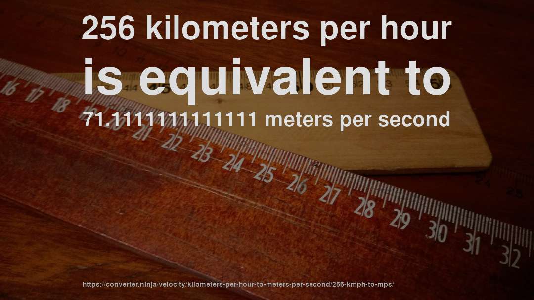 256 kilometers per hour is equivalent to 71.1111111111111 meters per second