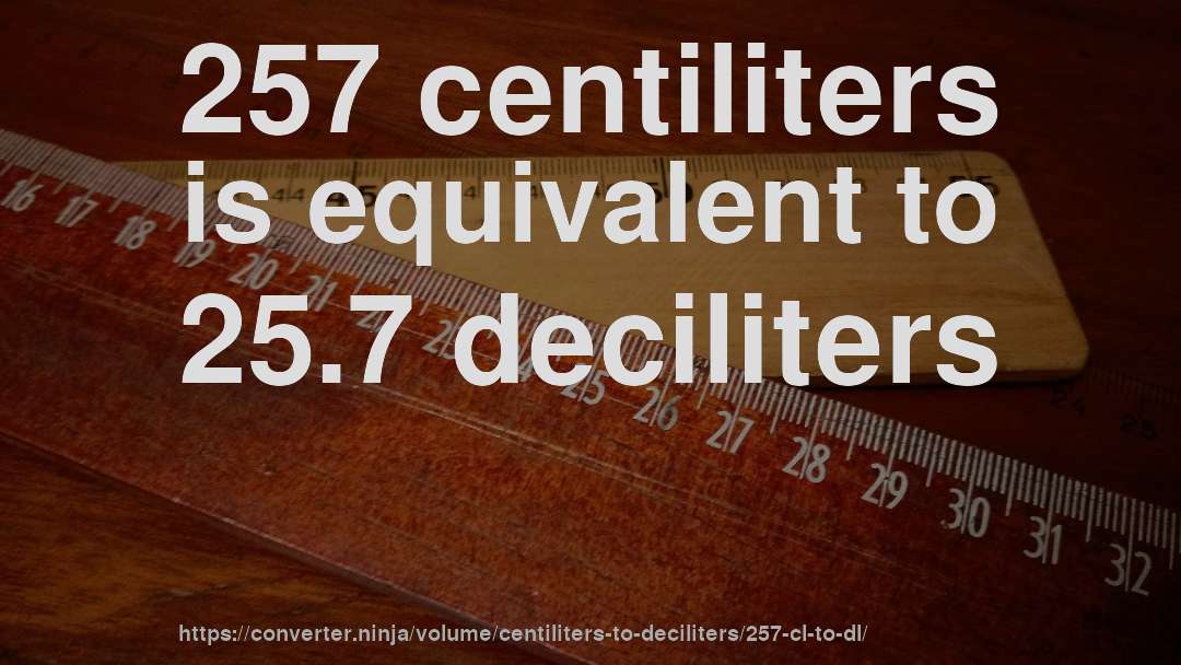 257 centiliters is equivalent to 25.7 deciliters