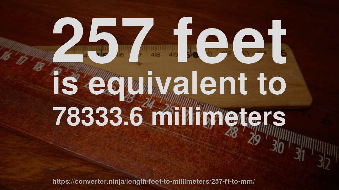 257 feet is equivalent to 78333.6 millimeters