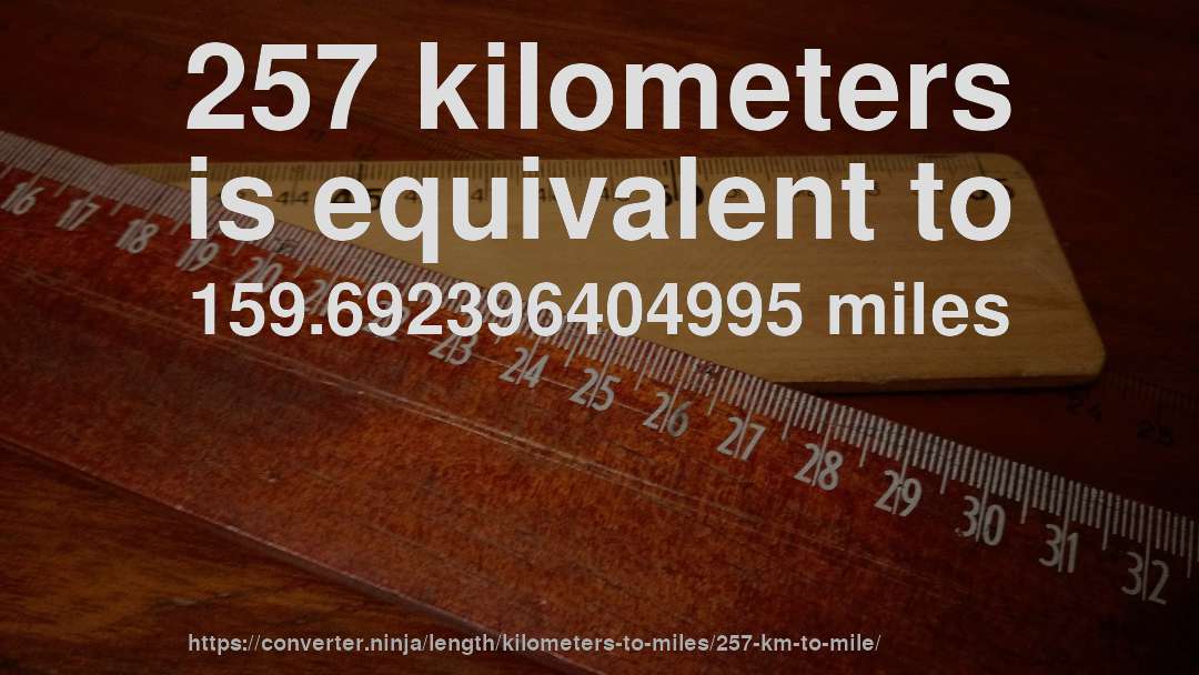 257 kilometers is equivalent to 159.692396404995 miles