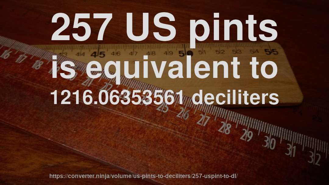 257 US pints is equivalent to 1216.06353561 deciliters