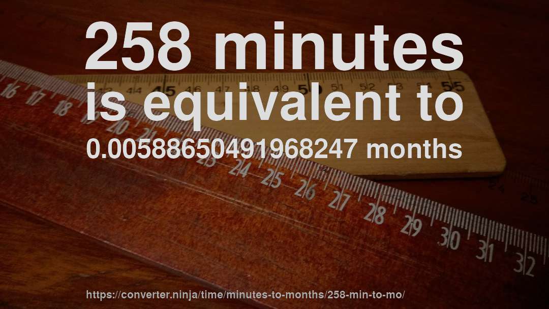 258 minutes is equivalent to 0.00588650491968247 months