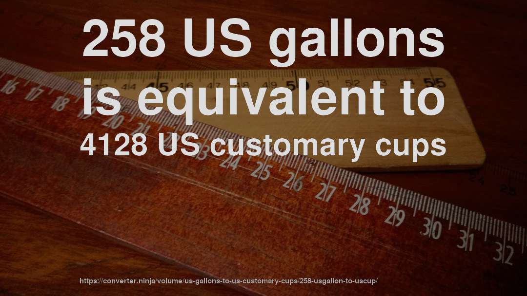 258 US gallons is equivalent to 4128 US customary cups