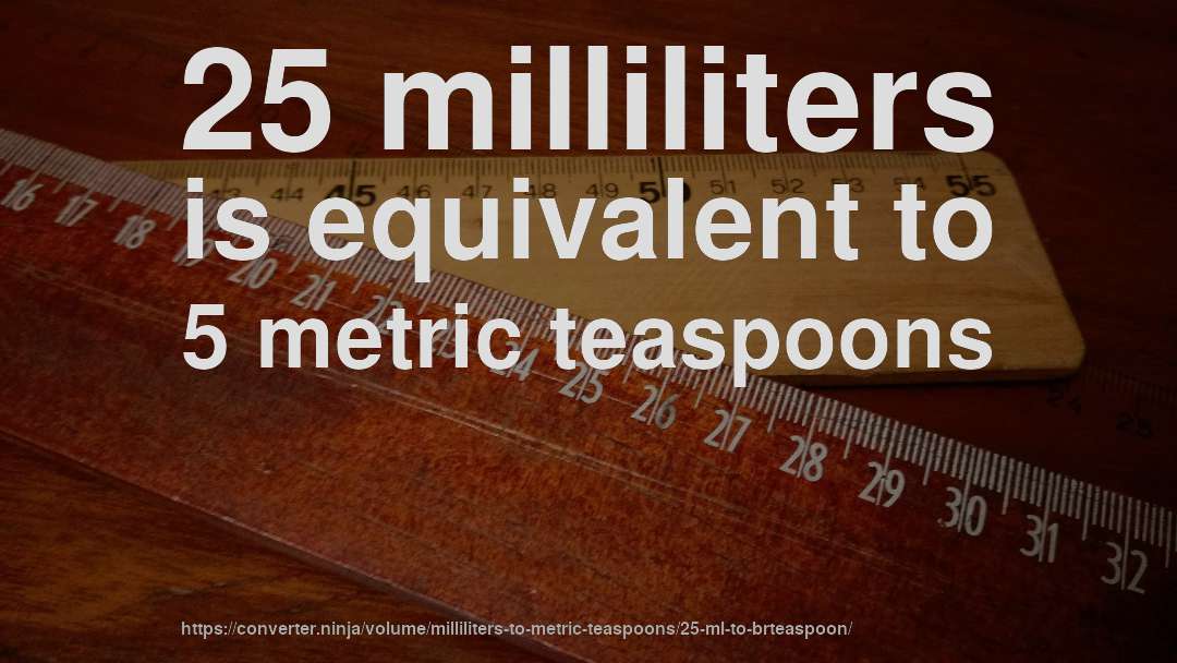 25 milliliters is equivalent to 5 metric teaspoons