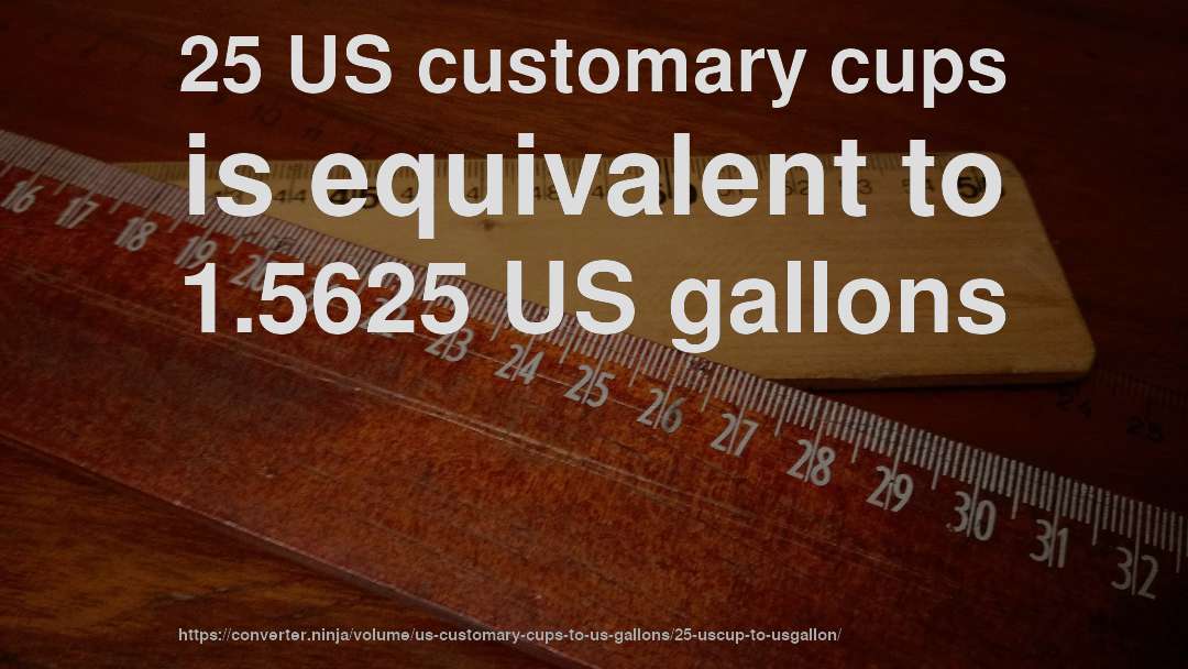 25 US customary cups is equivalent to 1.5625 US gallons