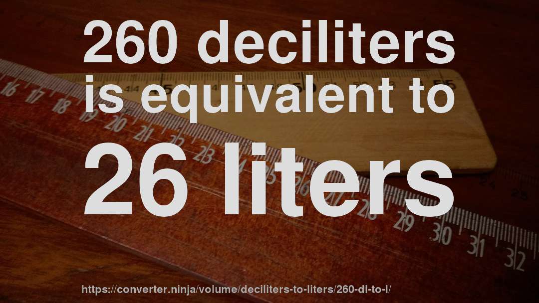 260 deciliters is equivalent to 26 liters