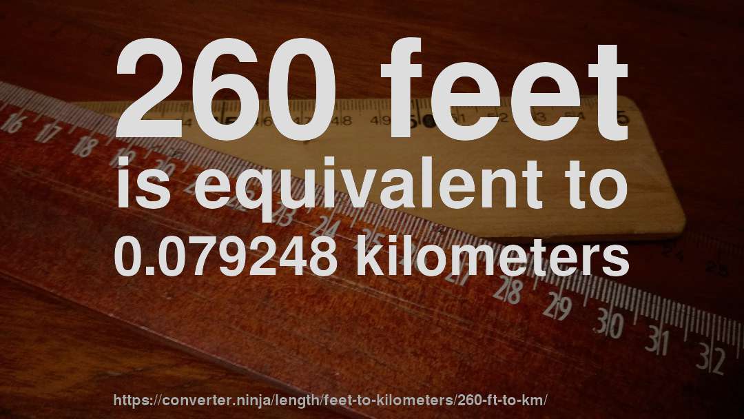 260 feet is equivalent to 0.079248 kilometers