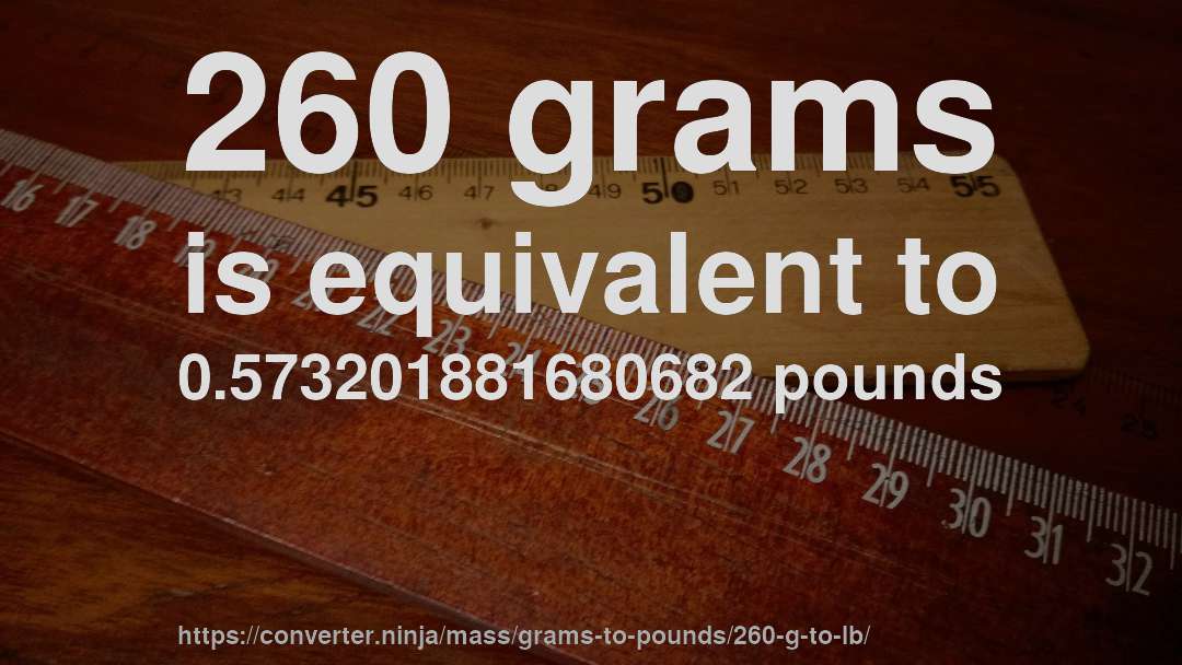 260 grams is equivalent to 0.573201881680682 pounds