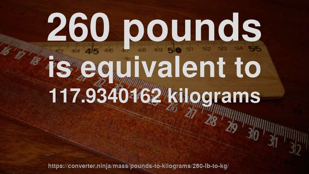260 pounds is equivalent to 117.9340162 kilograms