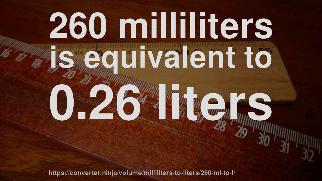 260 milliliters is equivalent to 0.26 liters