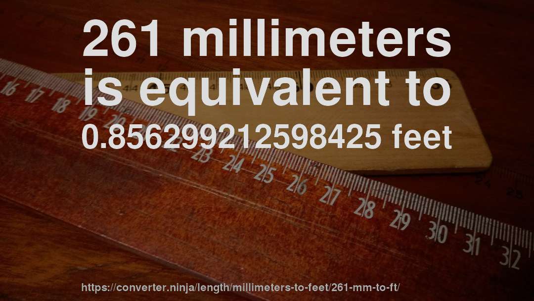 261 millimeters is equivalent to 0.856299212598425 feet