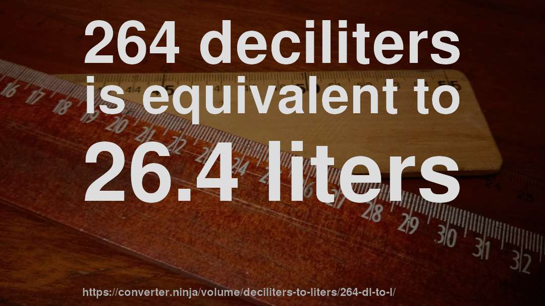 264 deciliters is equivalent to 26.4 liters