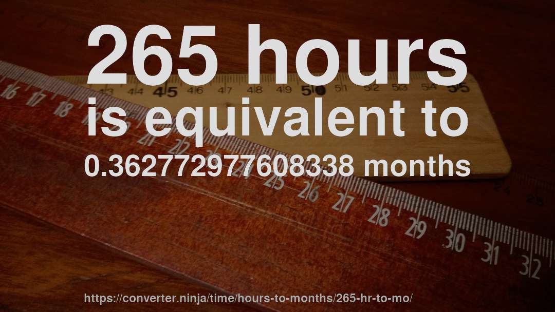 265 hours is equivalent to 0.362772977608338 months