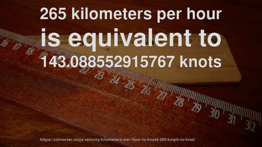 265 kilometers per hour is equivalent to 143.088552915767 knots