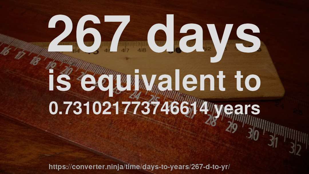 267 days is equivalent to 0.731021773746614 years