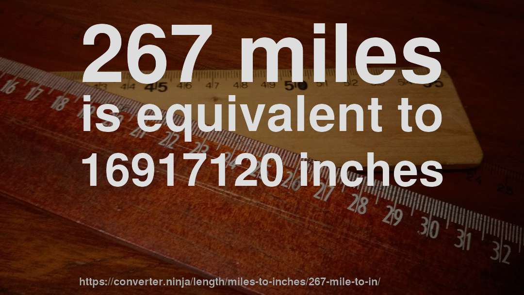 267 miles is equivalent to 16917120 inches