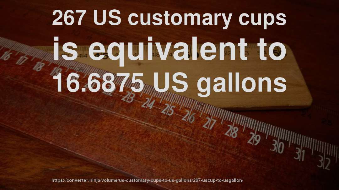 267 US customary cups is equivalent to 16.6875 US gallons