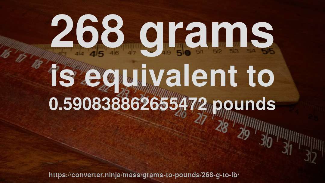 268 grams is equivalent to 0.590838862655472 pounds