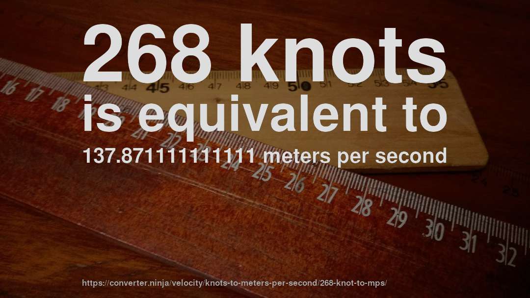 268 knots is equivalent to 137.871111111111 meters per second