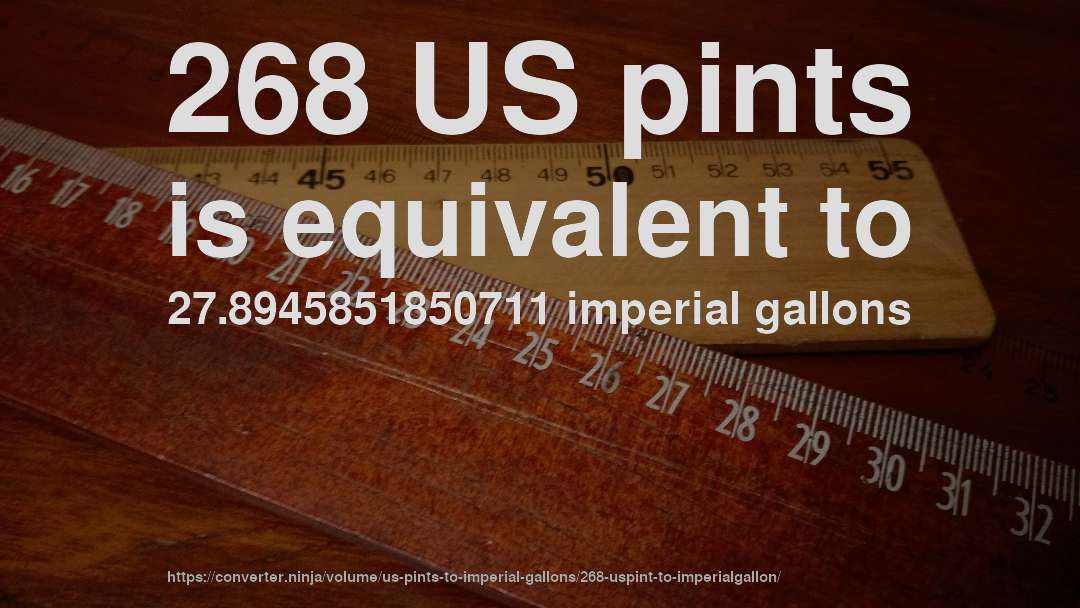 268 US pints is equivalent to 27.8945851850711 imperial gallons