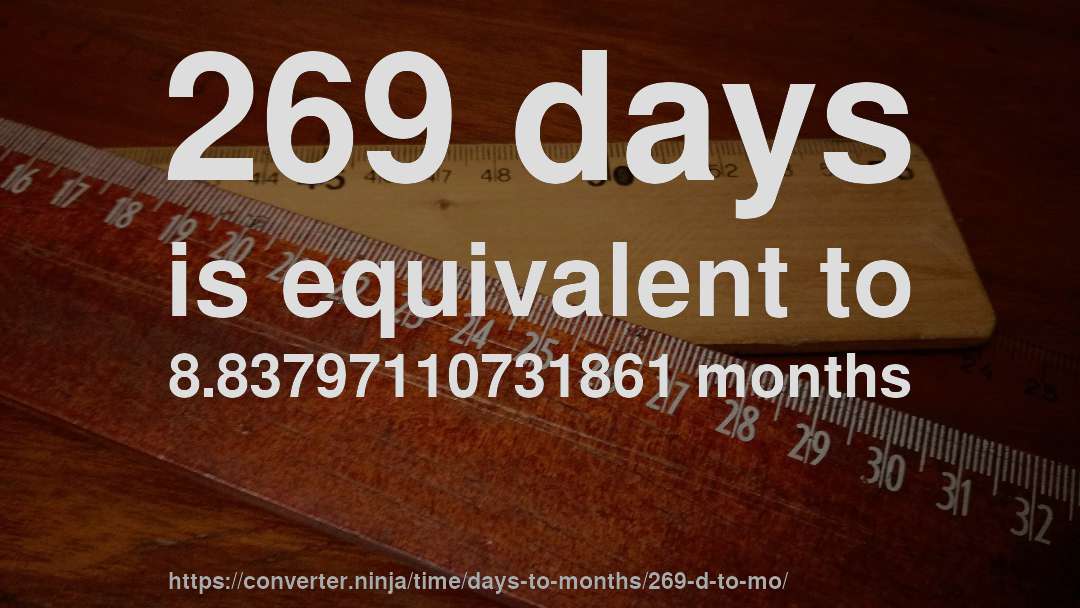 269 days is equivalent to 8.83797110731861 months