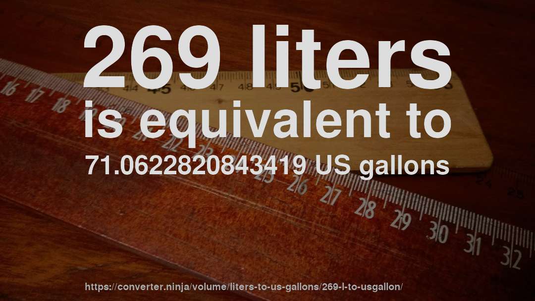 269 liters is equivalent to 71.0622820843419 US gallons