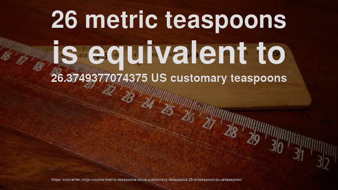 26 metric teaspoons is equivalent to 26.3749377074375 US customary teaspoons