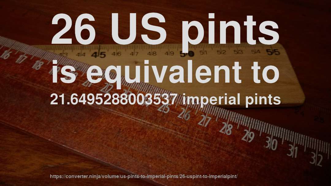 26 US pints is equivalent to 21.6495288003537 imperial pints