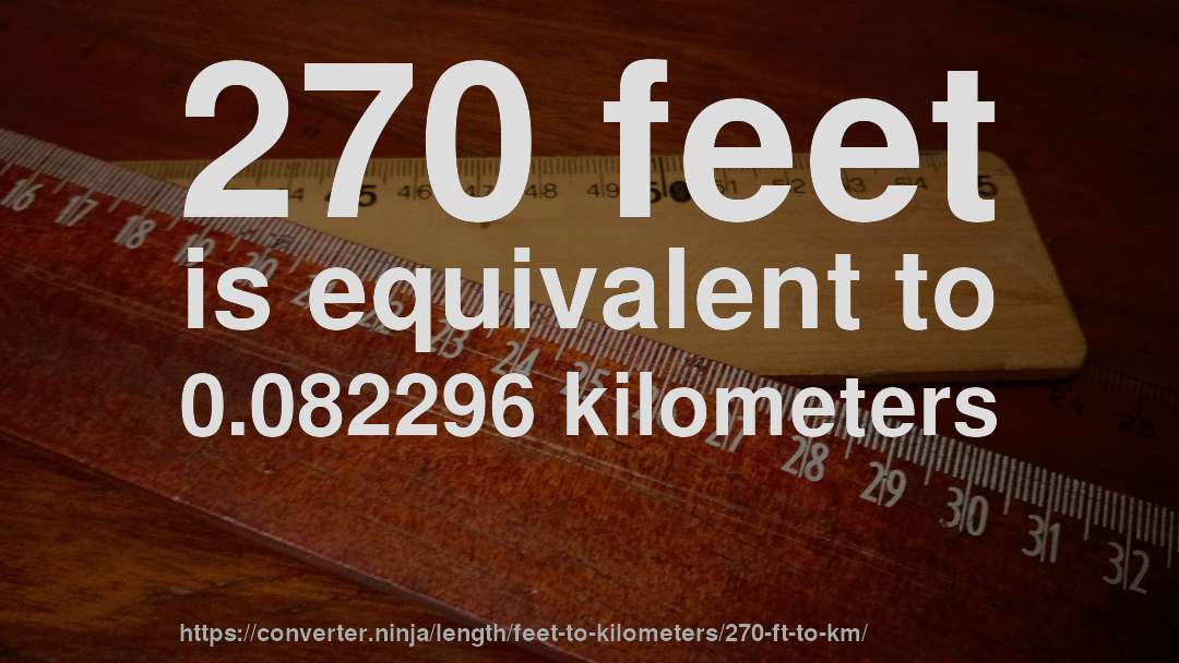 270 feet is equivalent to 0.082296 kilometers