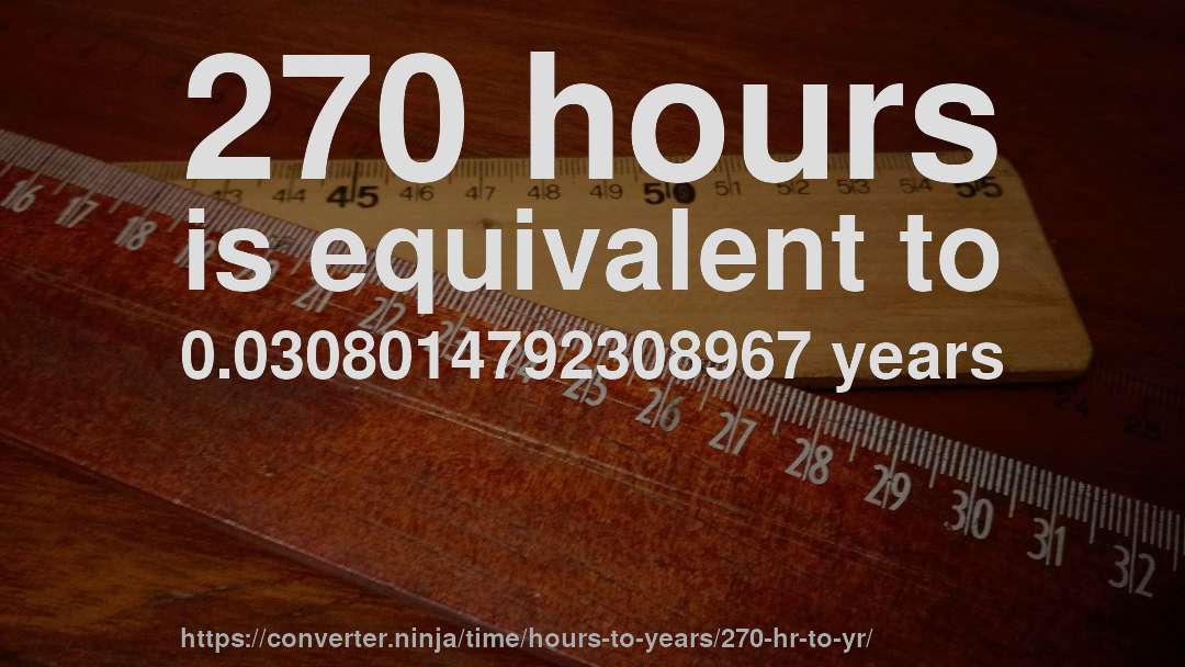 270 hours is equivalent to 0.0308014792308967 years