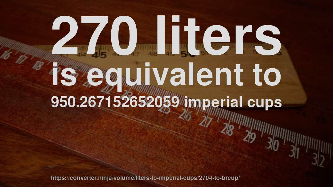 270 liters is equivalent to 950.267152652059 imperial cups