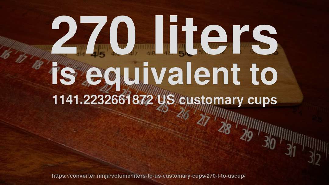 270 liters is equivalent to 1141.2232661872 US customary cups