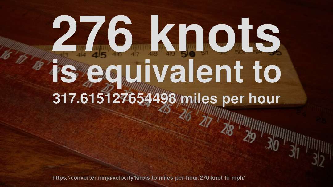 276 knots is equivalent to 317.615127654498 miles per hour