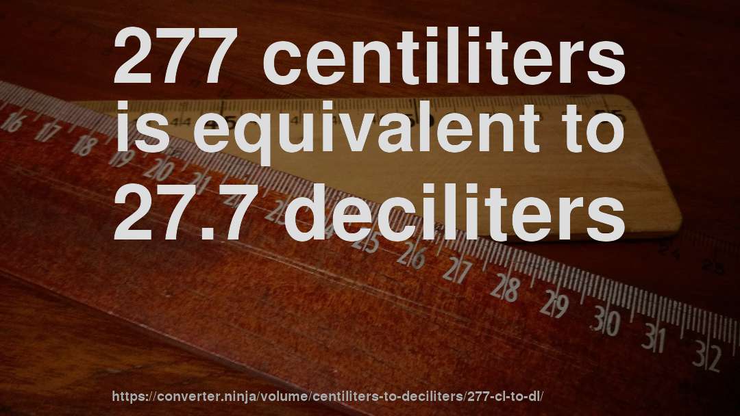 277 centiliters is equivalent to 27.7 deciliters